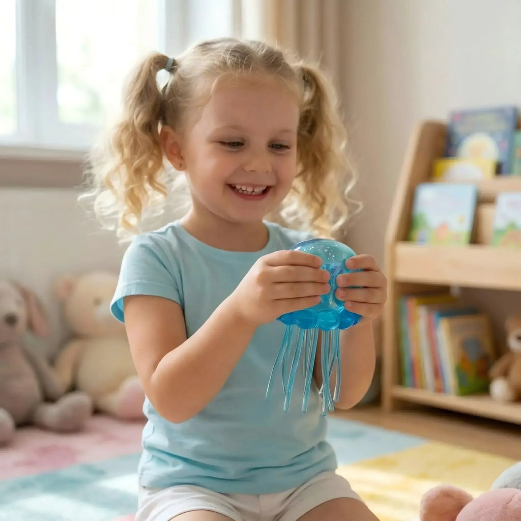 Nee Doh  Trending Jellyfish & Cube Squish Toy, Soft Jelly Squeeze Stress Relief Fidget Toy, Sensory NeeDoh for Kids & Adults