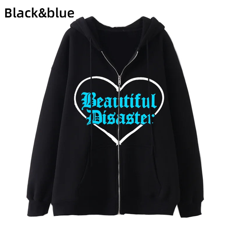 Hoodies Coat Womens Fun Skeleton Butterfly Patchwork Zip Up Hooded Jacket Loose Comfy Oversized Sweatshirt Girls Long Sleeve Top