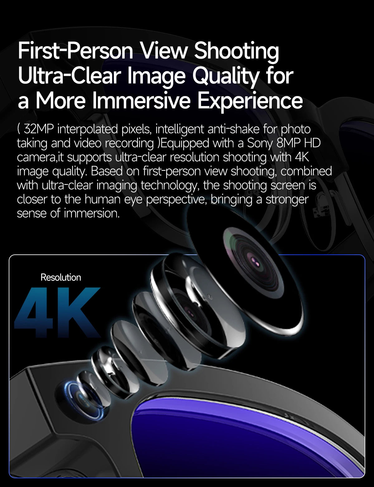 2026New AI Smart Glasses 120+Language Translation 800W Pixel Camera Video Music Player Call Business 8K Color Change Glasses Men