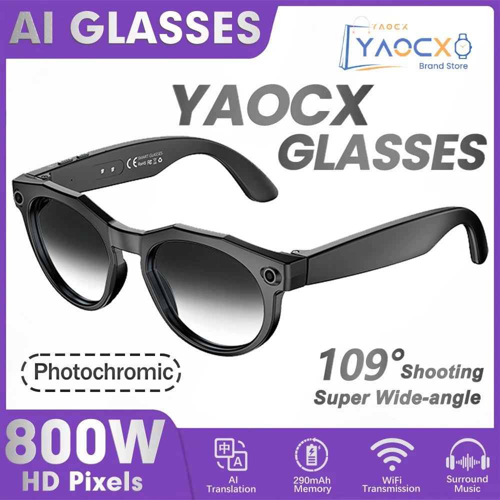 2026 New AI Smart Glasses 8MP Photo&Video Recording Music Playback Voice Wake-Up AI Interaction Translation 290mAh Smart Glasses