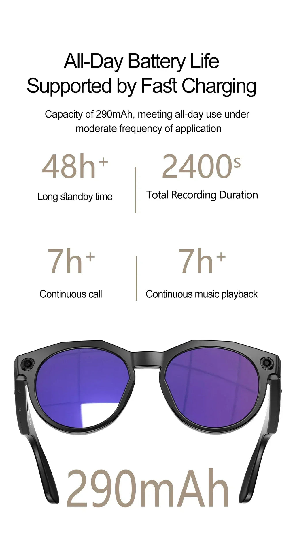 2026 New AI Smart Glasses 8MP Photo&Video Recording Music Playback Voice Wake-Up AI Interaction Translation 290mAh Smart Glasses