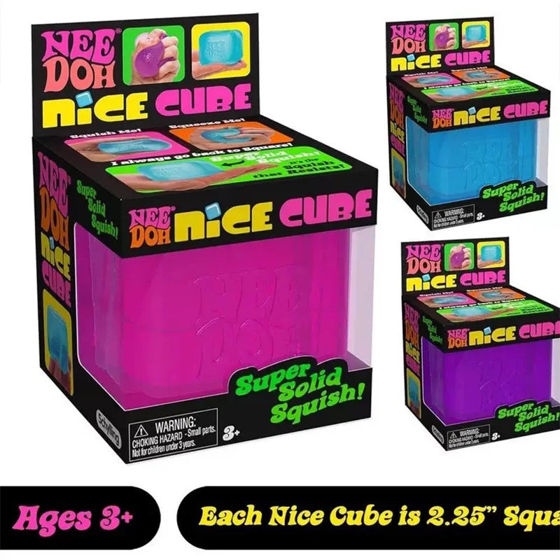 Nee Doh Nice Cube Super Squeeze Fidget Toy, Translucent Red Stress Relief Squishy Cube, BPA-Free Toy for Kids Adults