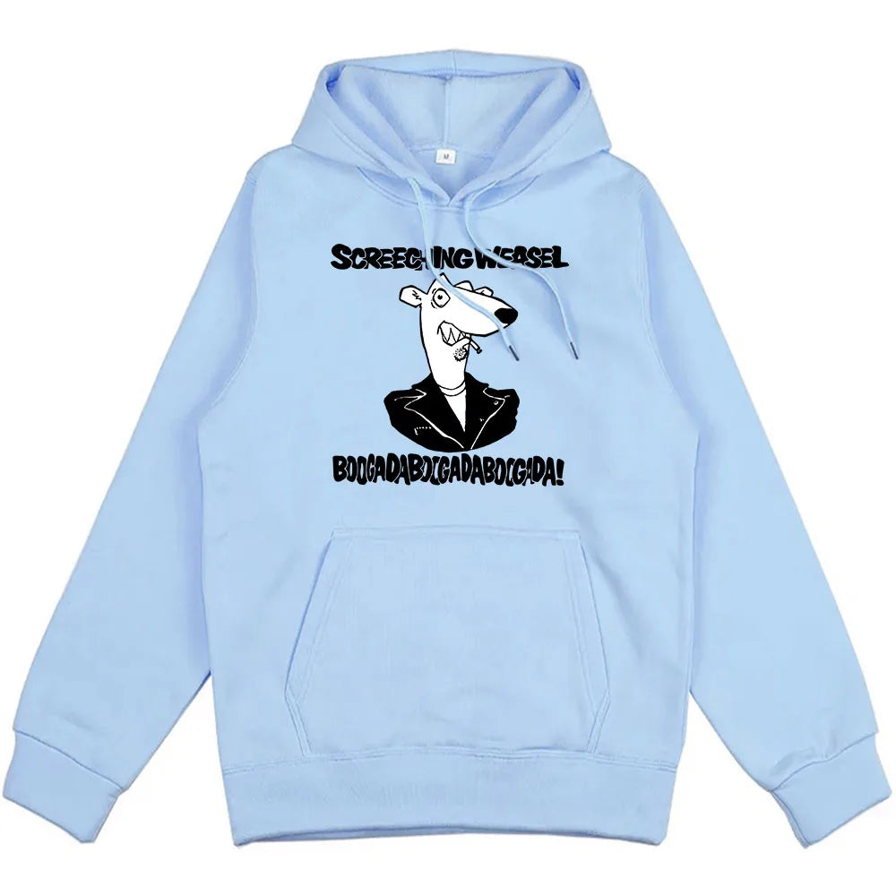 Hooded Clothes Screeching Weasel Band Printing Hoodies Funny Cartoon Graphic Sweatshirts Hip Hop  Fashion Unisex Streetwear Male
