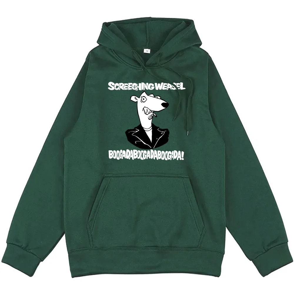 Hooded Clothes Screeching Weasel Band Printing Hoodies Funny Cartoon Graphic Sweatshirts Hip Hop  Fashion Unisex Streetwear Male