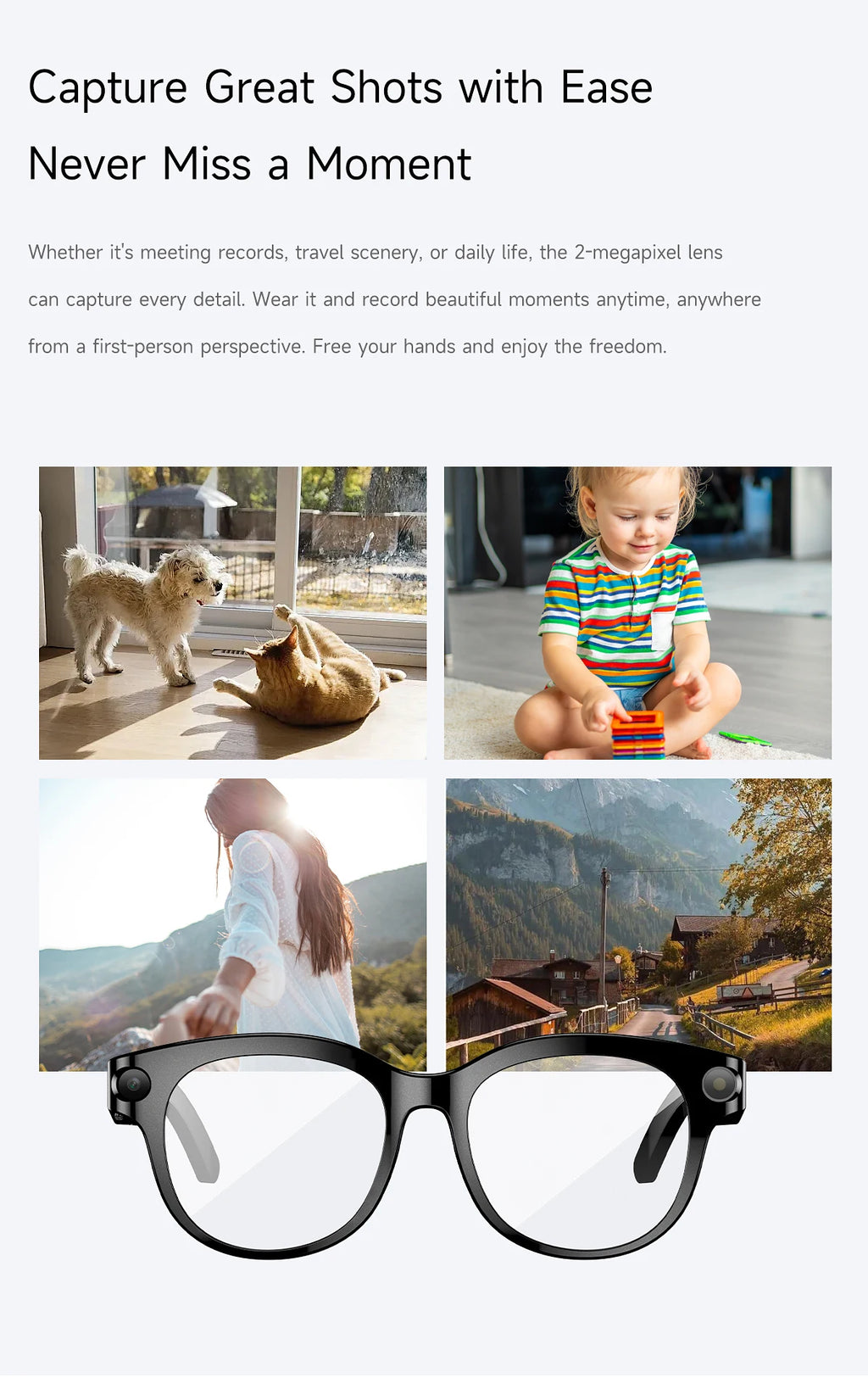 2026 AI Smart Glasses for Men Women 200W HD Camera 1080P Video AI Voice Assistant Translation Music Playback LED Flashlight