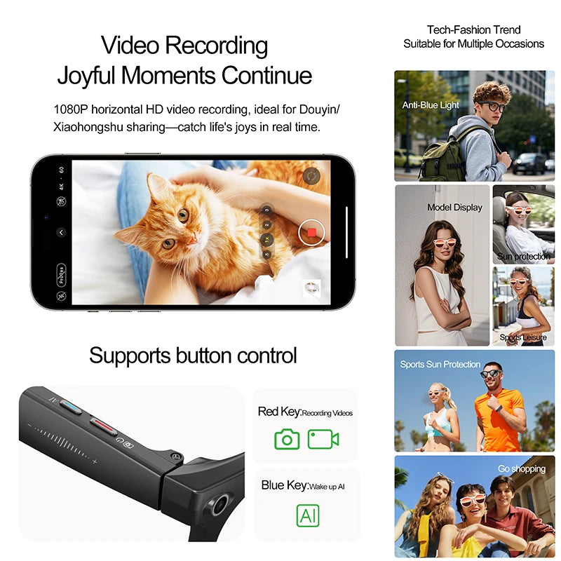 2026 New AI Smart Glasses 8MP Photo&Video Recording Music Playback Voice Wake-Up AI Interaction Translation 290mAh Smart Glasses