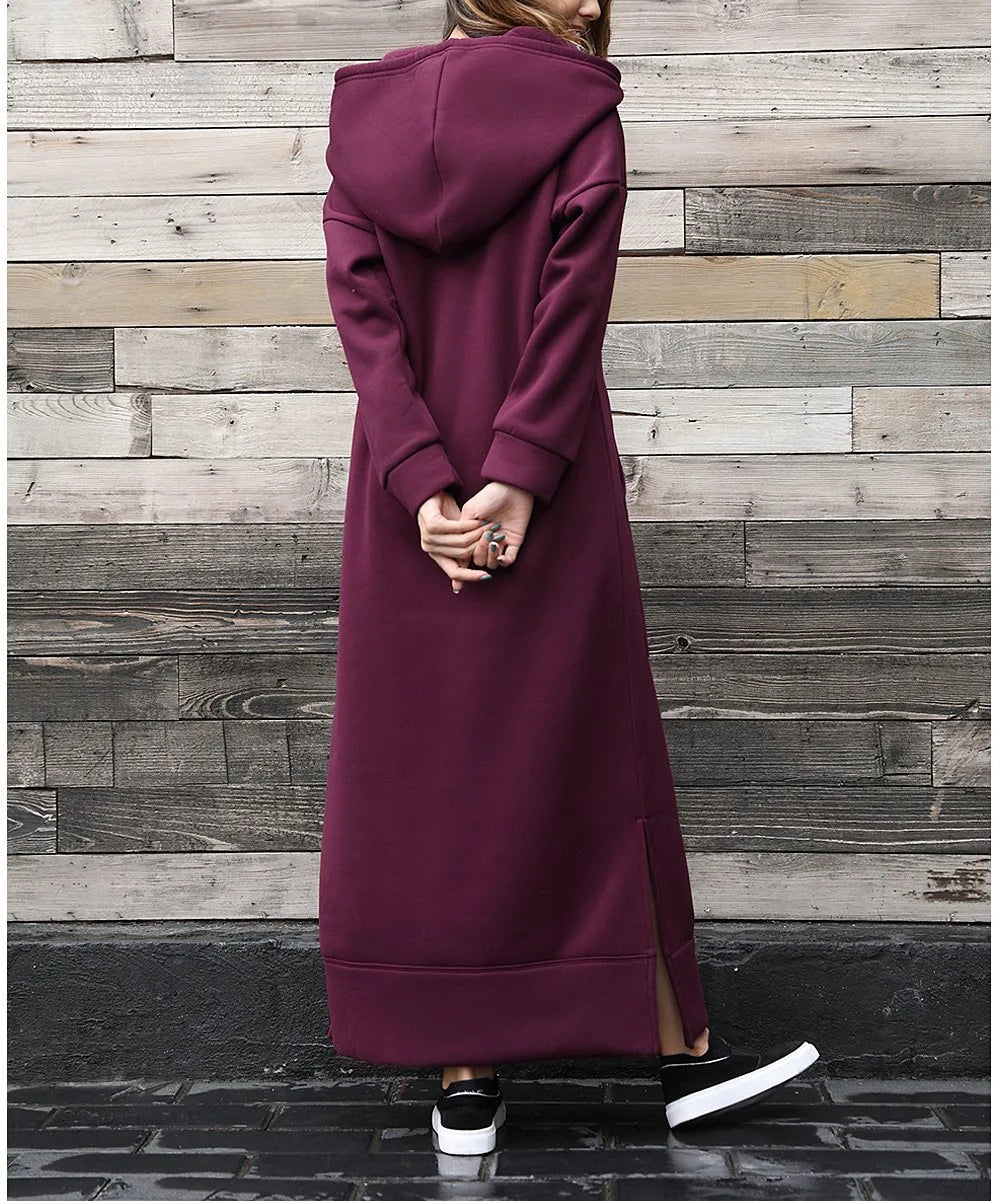Hoodies Dress For Women Fashion 2025 Hem Lace-up Midi Robe Hooded Long Dress Autumn Winter Warm Casual Loose Sweatshirt Vestidos