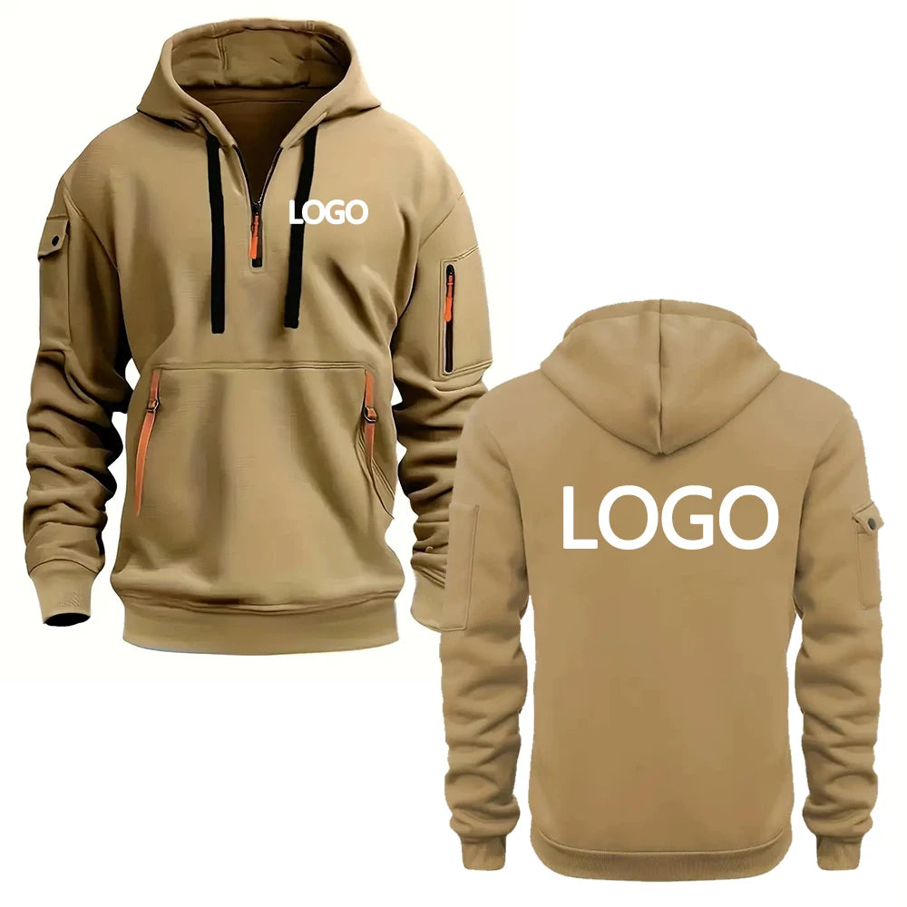 Custom printed hoodies for men and women, loose-fitting casual sportswear with zips, multi-pocket long-sleeve hooded jumpers