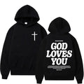 Hoodies Harajuku Christian Aesthetics Jesus Church Bible God Loves You Hoodies Men and Women Retro Sweaters Street Clothing Y2K