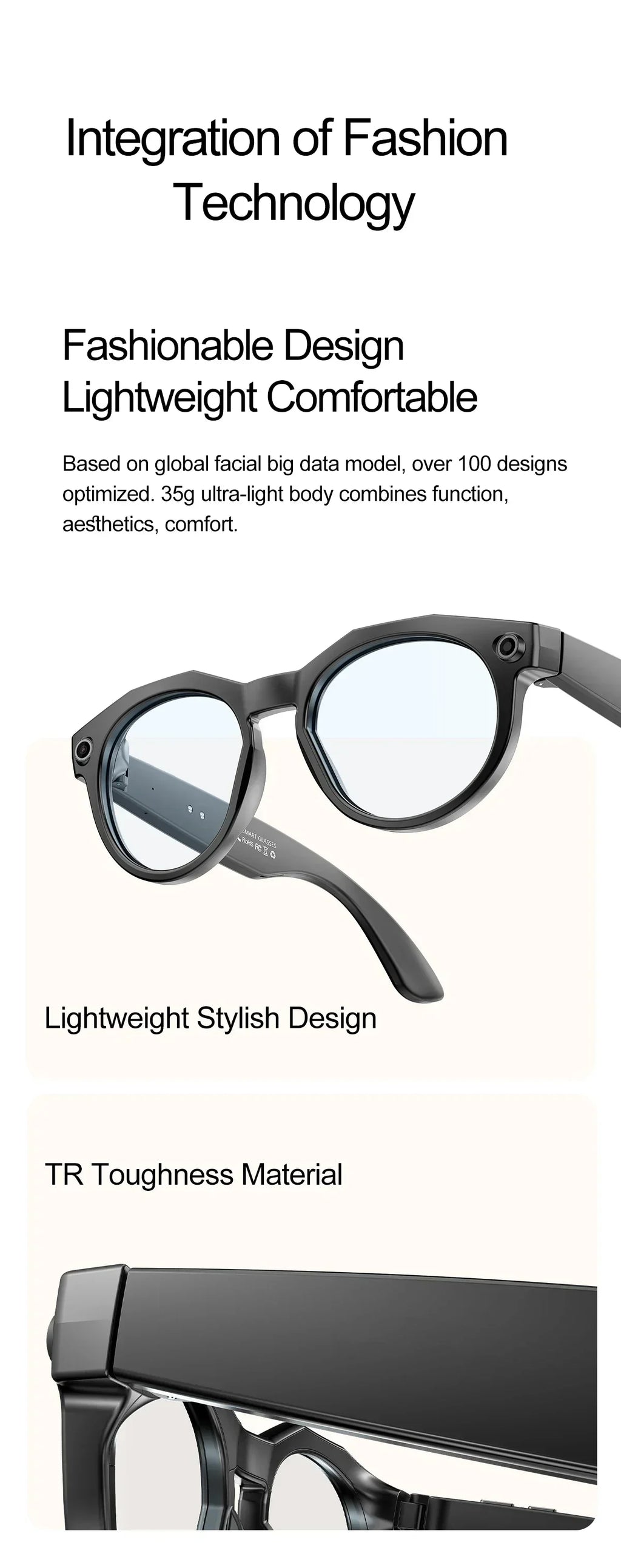 2026 New AI Smart Glasses 8MP Photo&Video Recording Music Playback Voice Wake-Up AI Interaction Translation 290mAh Smart Glasses