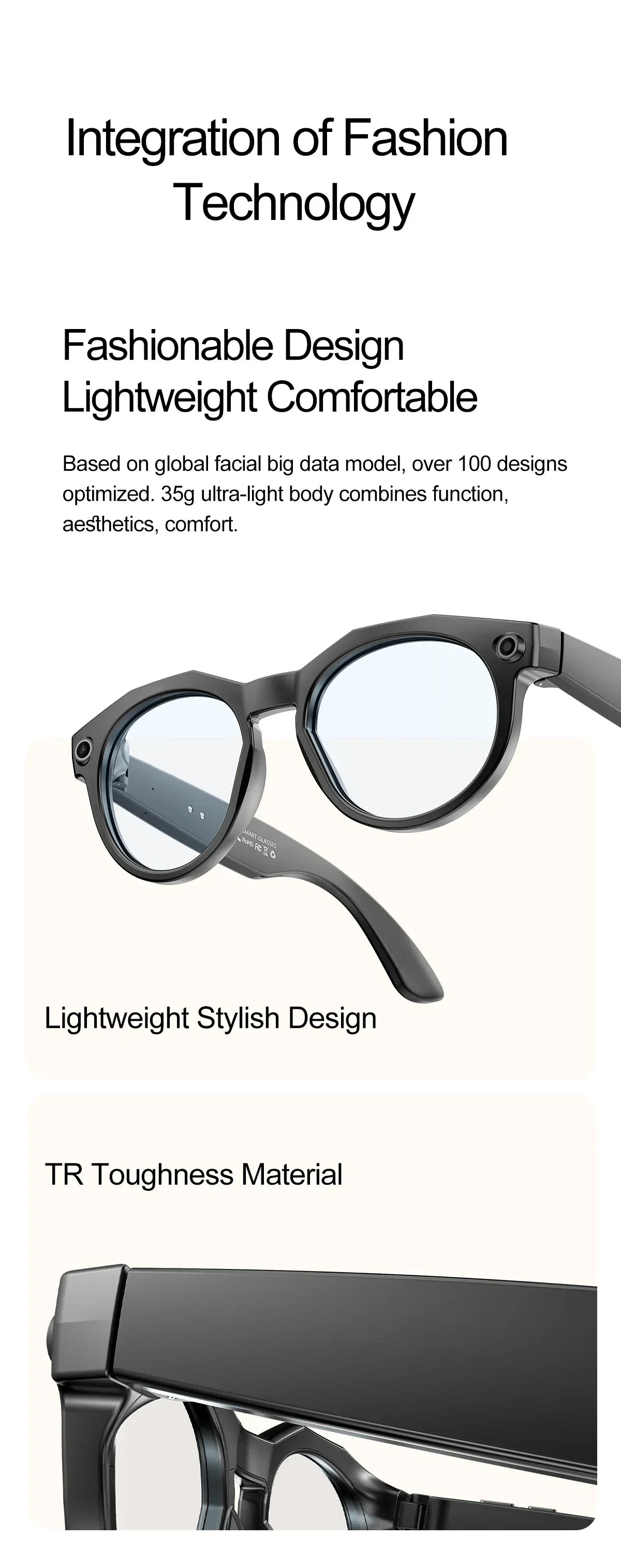 2026 New AI Smart Glasses 8MP Photo&Video Recording Music Playback Voice Wake-Up AI Interaction Translation 290mAh Smart Glasses
