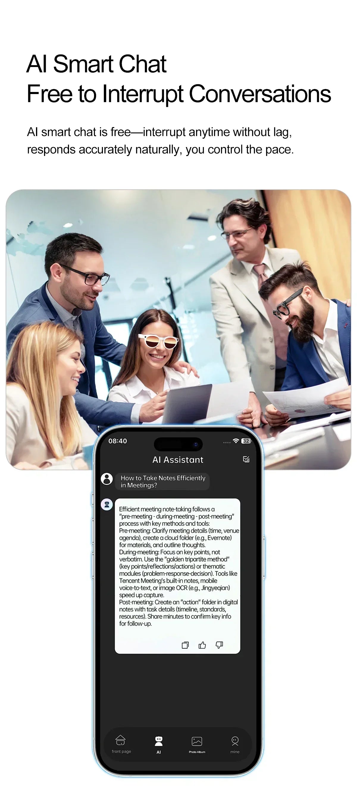 2026 New AI Smart Glasses 8MP Photo&Video Recording Music Playback Voice Wake-Up AI Interaction Translation 290mAh Smart Glasses