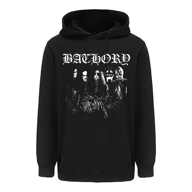 Mens Black Heavy Metal Band Bathory Hoody Y2k Vintage Hip Hop Streetwear Hoodie Zip-up Casual men women Hoodies Coats