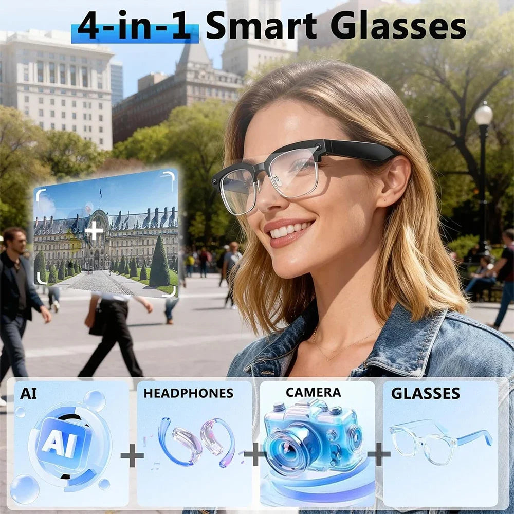 4K Smart AI Glasses 8MP Camera Recording Videos Photo Recognition Answer Translation BT Call Photochromic Sunglasses Waterproof