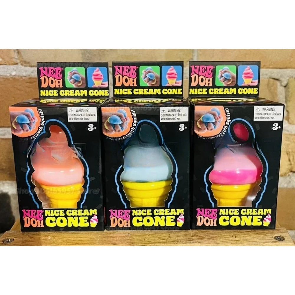 Nee-doh Nice Cream Cone Colorful Ice Cream Shaped  Sensory Stress Reliever Fidget Tool for Anxiety & Focus for Adults & Kids