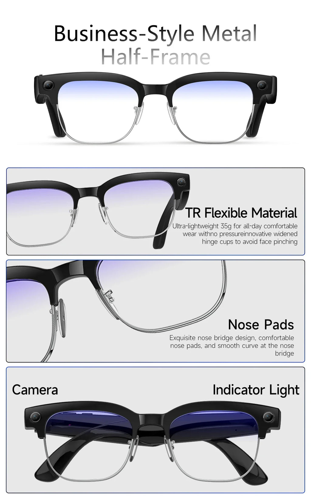 2026New AI Smart Glasses 120+Language Translation 800W Pixel Camera Video Music Player Call Business 8K Color Change Glasses Men