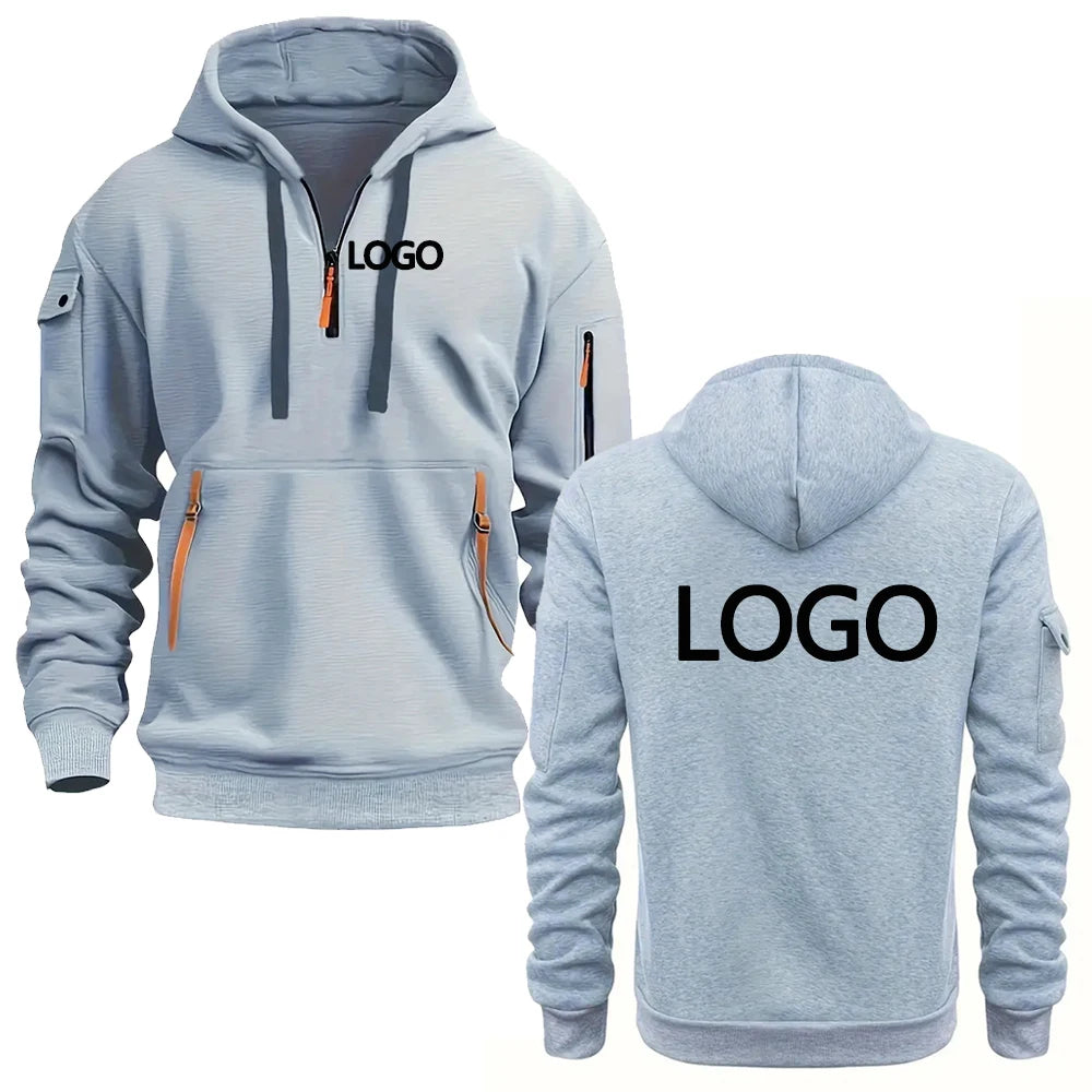 Custom printed hoodies for men and women, loose-fitting casual sportswear with zips, multi-pocket long-sleeve hooded jumpers