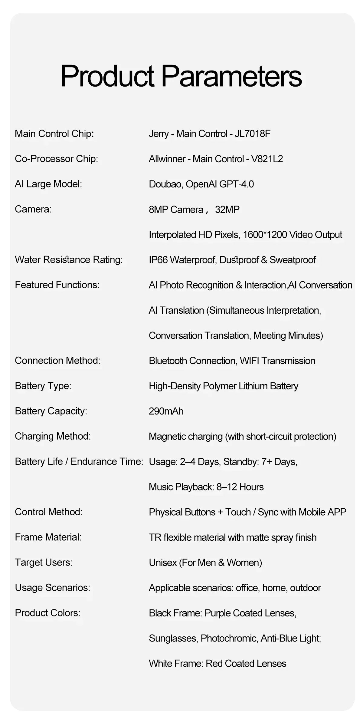 2026 New AI Smart Glasses 8MP Photo&Video Recording Music Playback Voice Wake-Up AI Interaction Translation 290mAh Smart Glasses