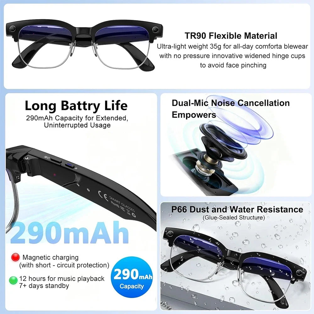 4K Smart AI Glasses 8MP Camera Recording Videos Photo Recognition Answer Translation BT Call Photochromic Sunglasses Waterproof