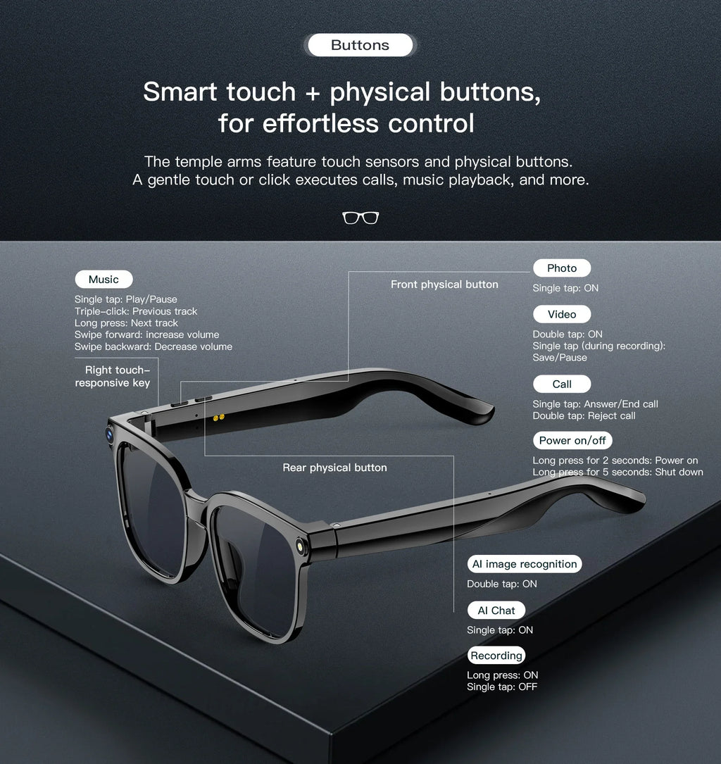 AI Smart Glasses 2026 New Men 800W Camera Color-Changing Translation Glasses Waterproof Call Photo Video Recording Sunglasses