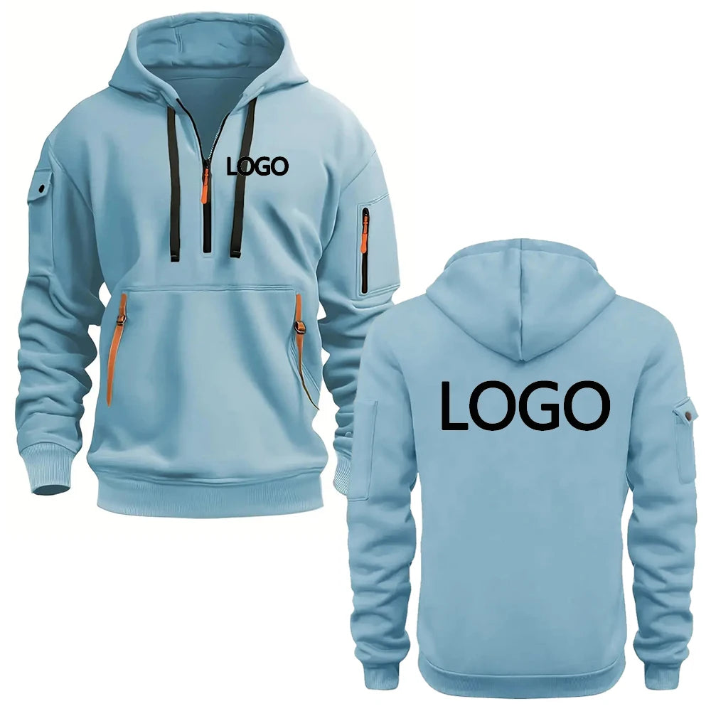 Custom printed hoodies for men and women, loose-fitting casual sportswear with zips, multi-pocket long-sleeve hooded jumpers