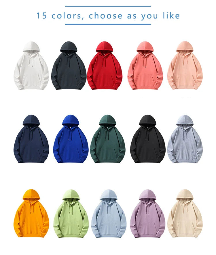330GSM 100% Cotton Hoodies Men Women DIY Customize Logo Your OWN Design Logo/Picture/Text Customzation Unisex Hooded Sweatshirt