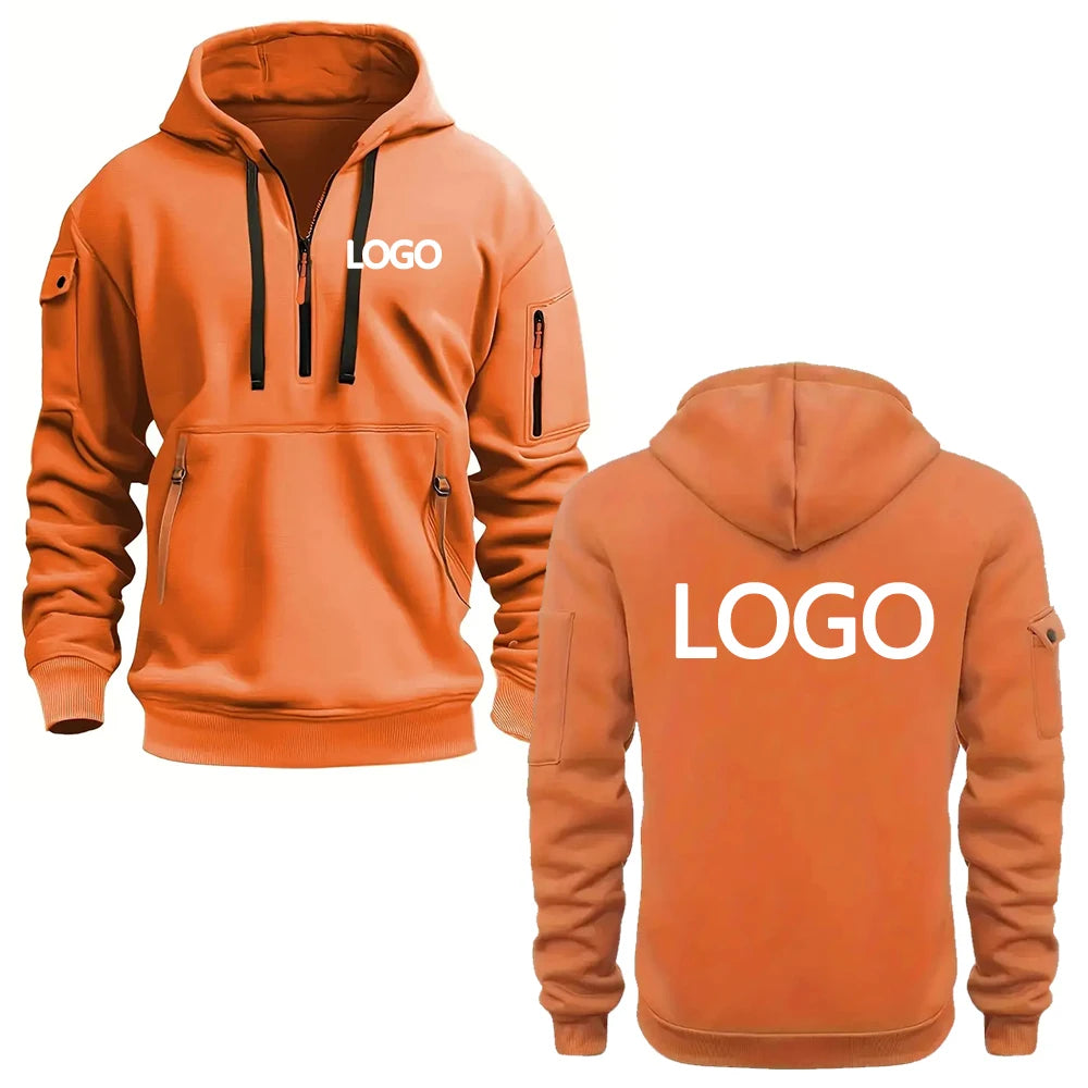 Custom printed hoodies for men and women, loose-fitting casual sportswear with zips, multi-pocket long-sleeve hooded jumpers