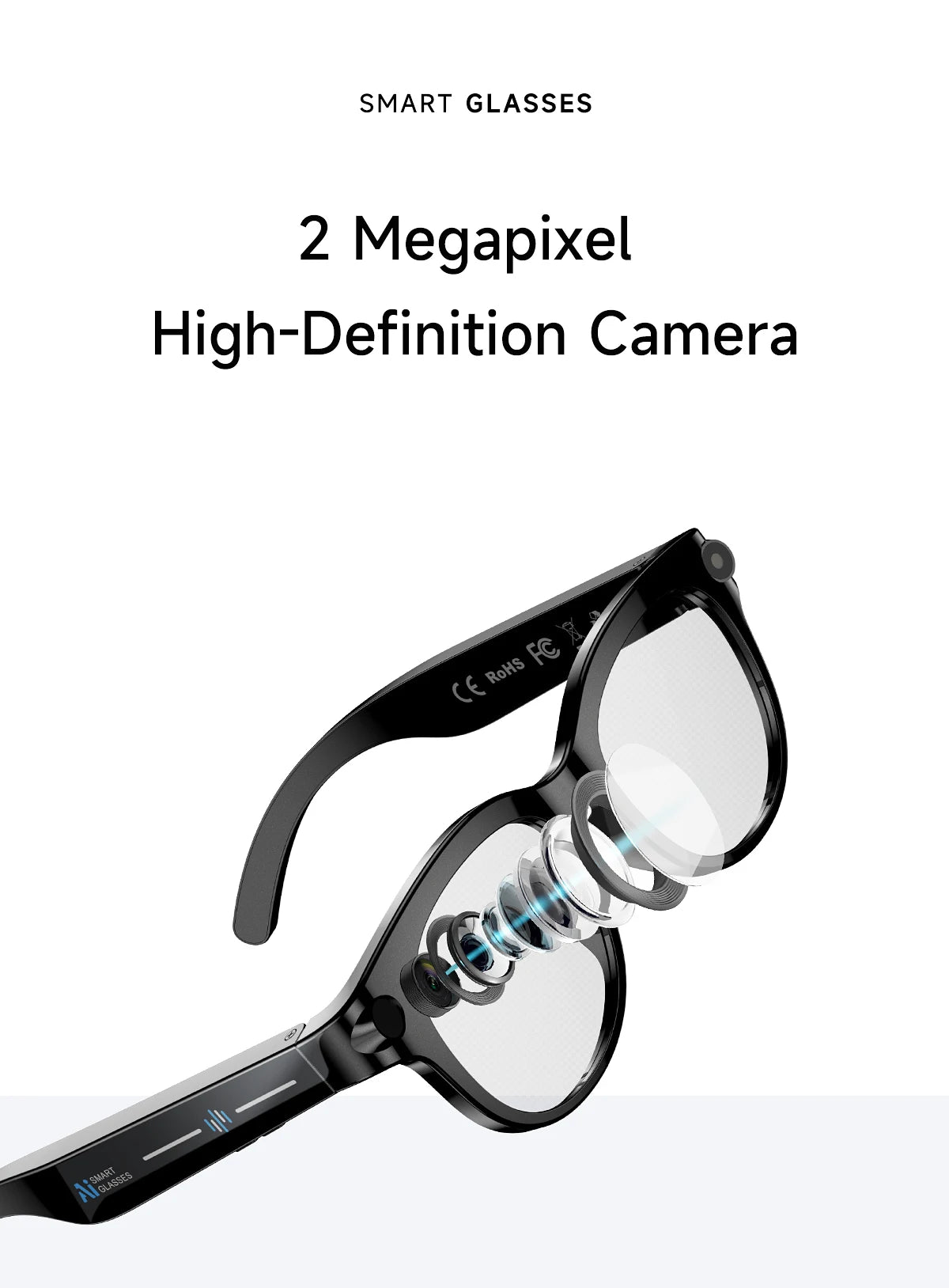2026 AI Smart Glasses for Men Women 200W HD Camera 1080P Video AI Voice Assistant Translation Music Playback LED Flashlight
