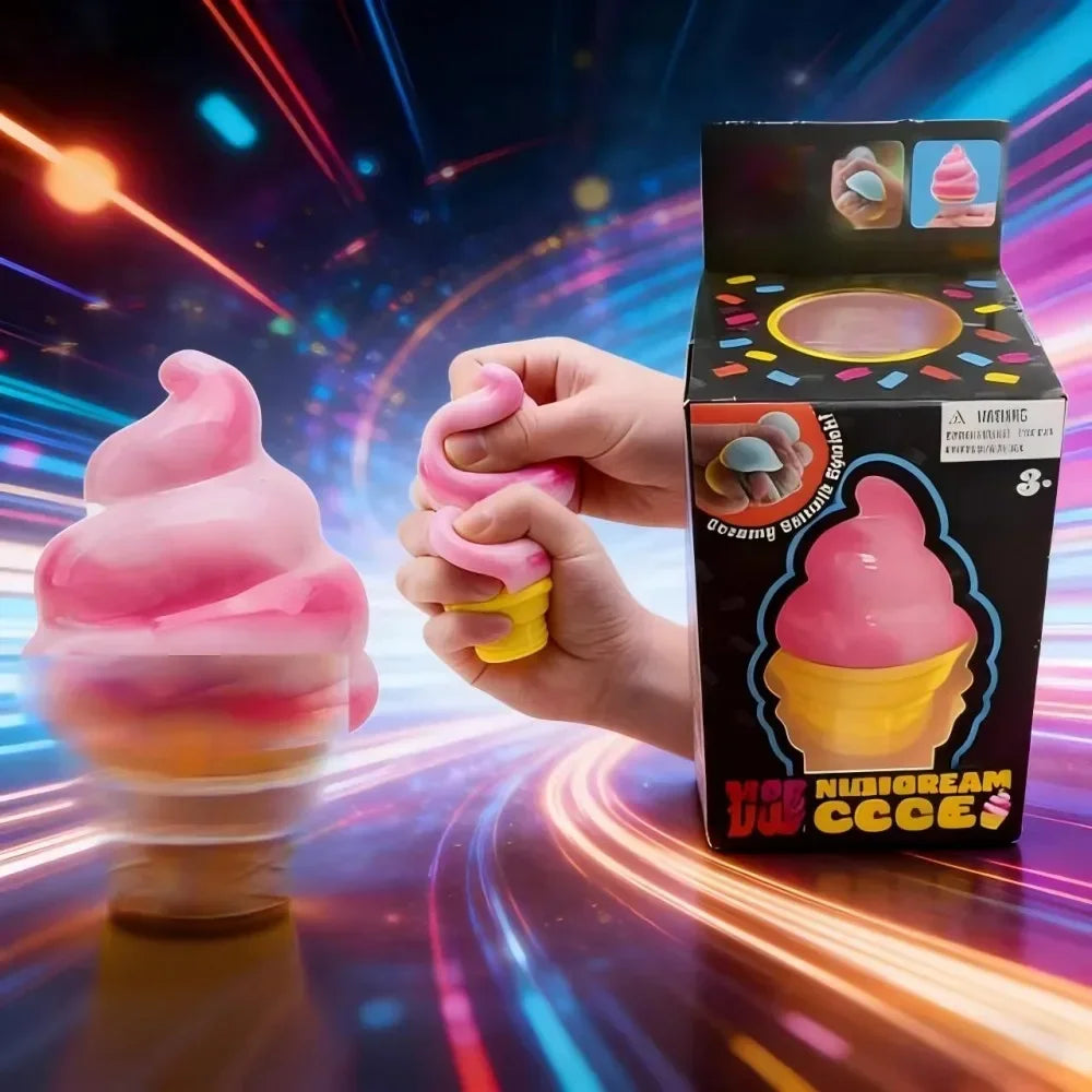 New Nee-doh Nice Cream Cone Colorful Ice Cream Shaped Sensory Stress Reliever Fidget Tool for Anxiety & Focus for Adults & Kids