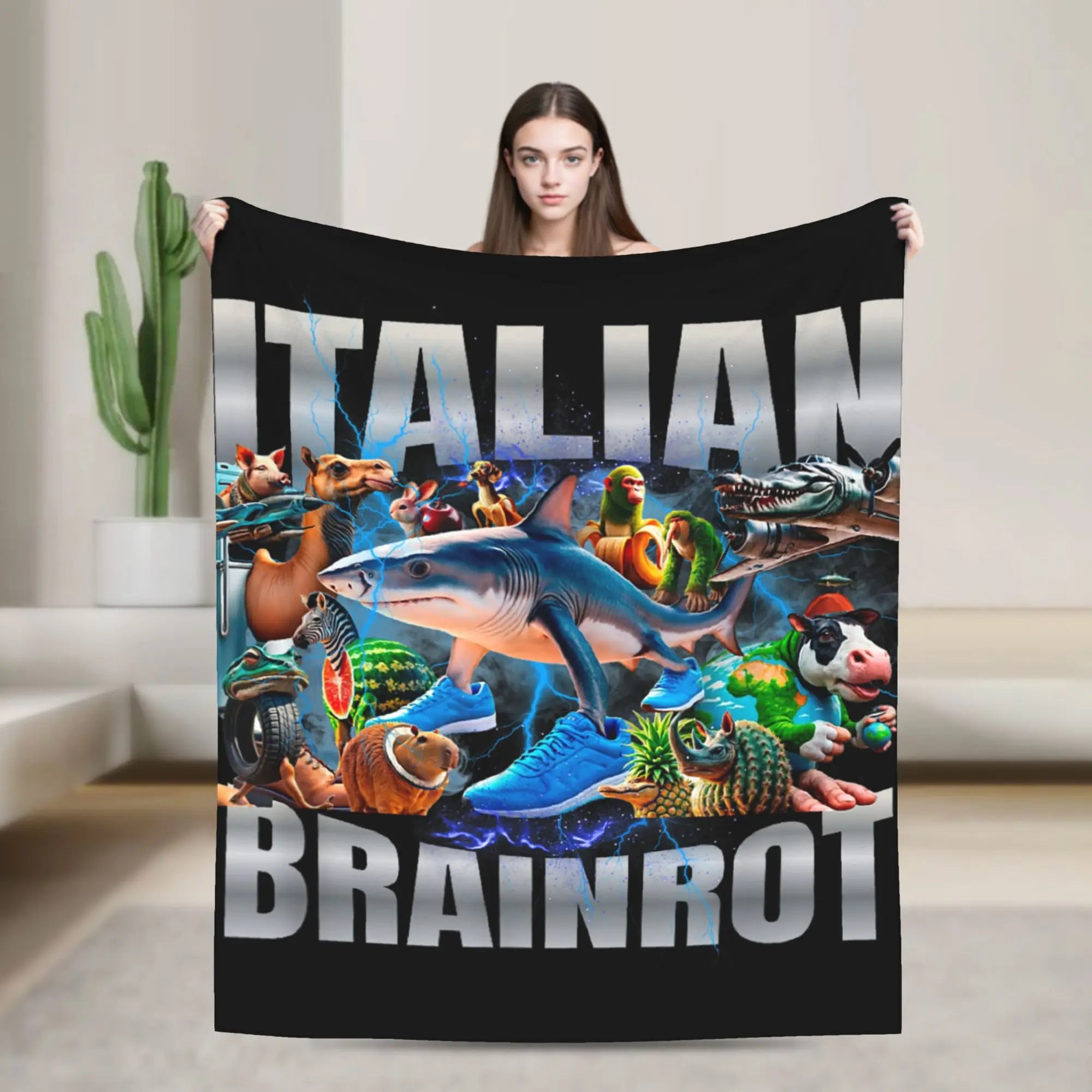 Tung Tung Tung Sahur Blankets Funny Italian Brainrot Meme Flannel Novelty Breathable Throw Blankets for Home Restaurant
