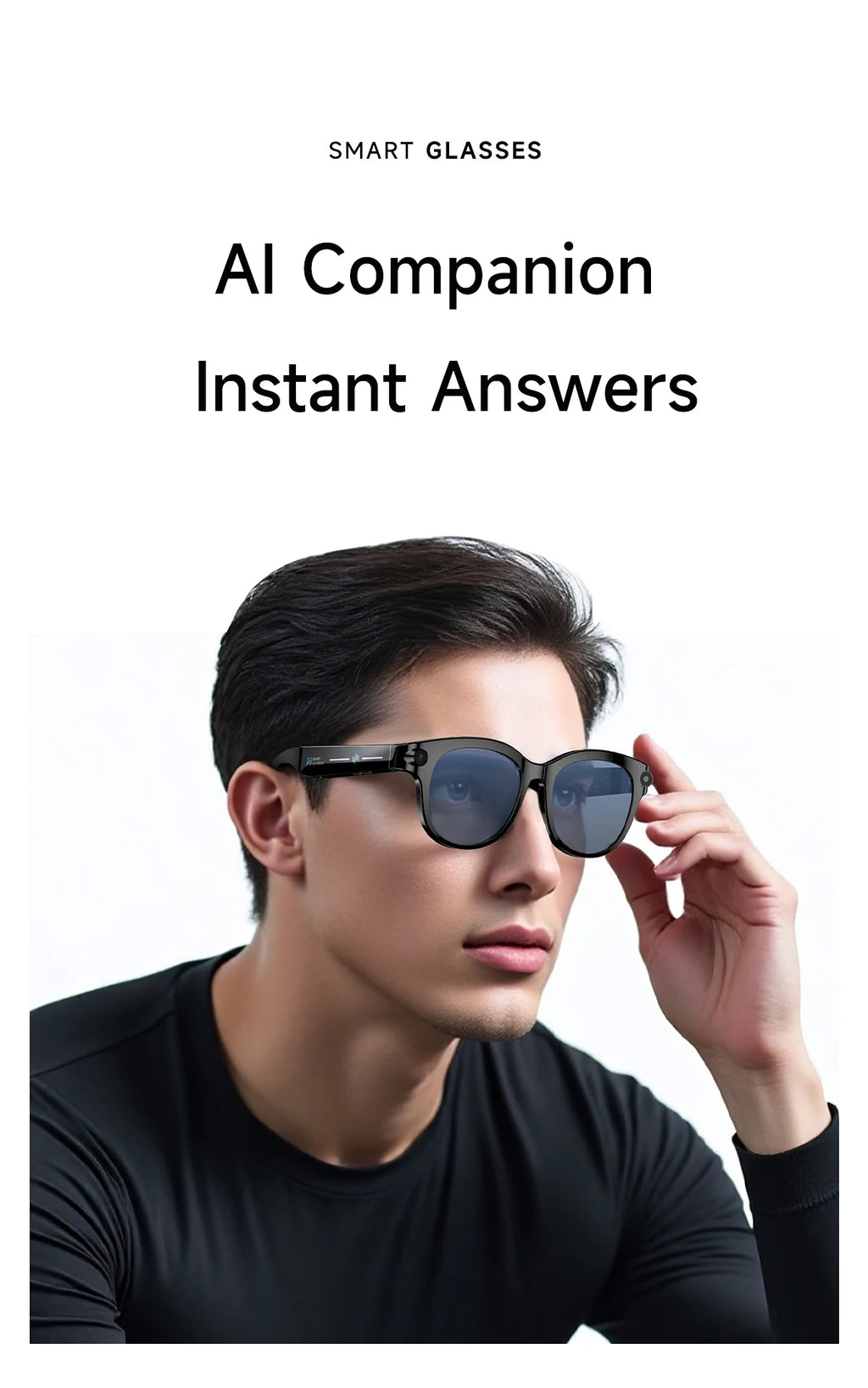 2026 AI Smart Glasses for Men Women 200W HD Camera 1080P Video AI Voice Assistant Translation Music Playback LED Flashlight