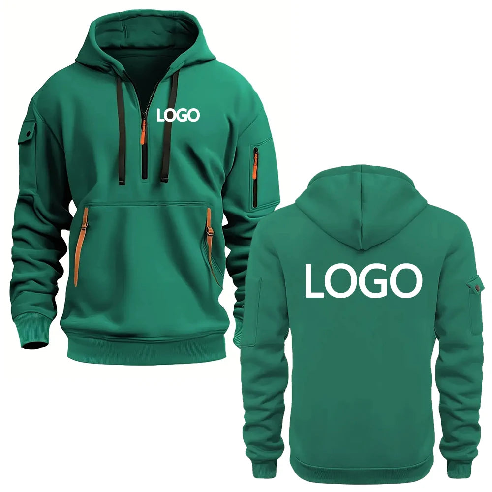 Custom printed hoodies for men and women, loose-fitting casual sportswear with zips, multi-pocket long-sleeve hooded jumpers