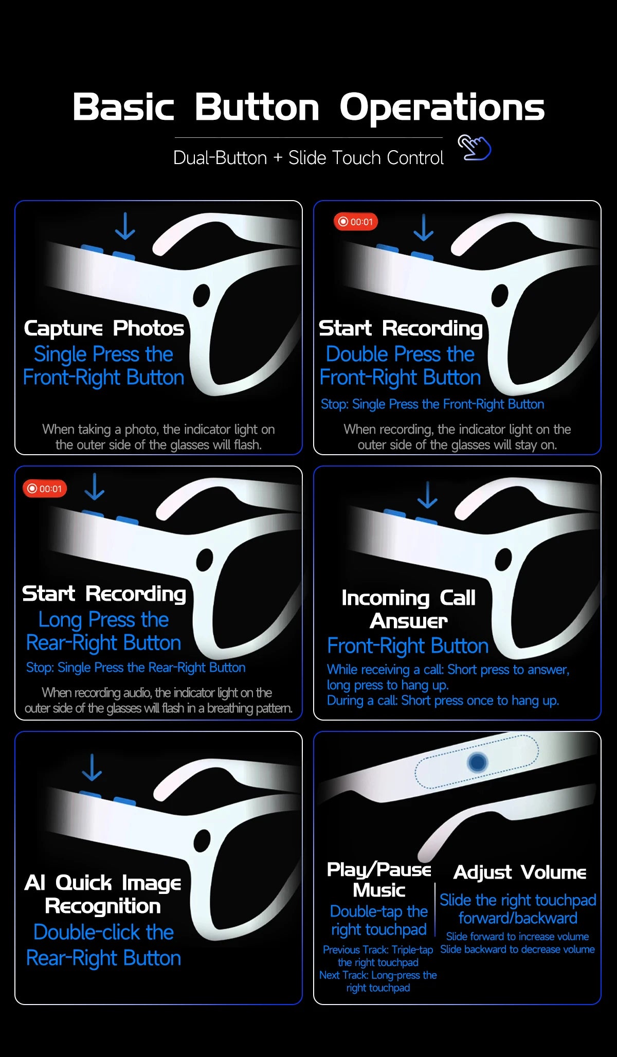 AI Smart Glasses AI Smart Translation AI Smart Question and Answer Interaction 800W HD Camera 290mAh Battery AI Smart Glasses