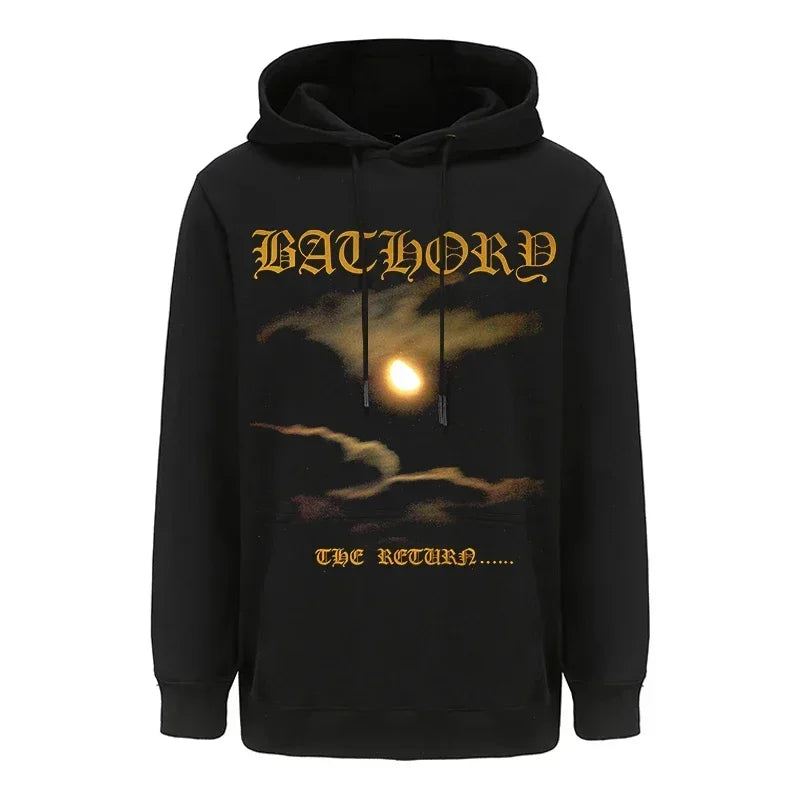 Mens Black Heavy Metal Band Bathory Hoody Y2k Vintage Hip Hop Streetwear Hoodie Zip-up Casual men women Hoodies Coats