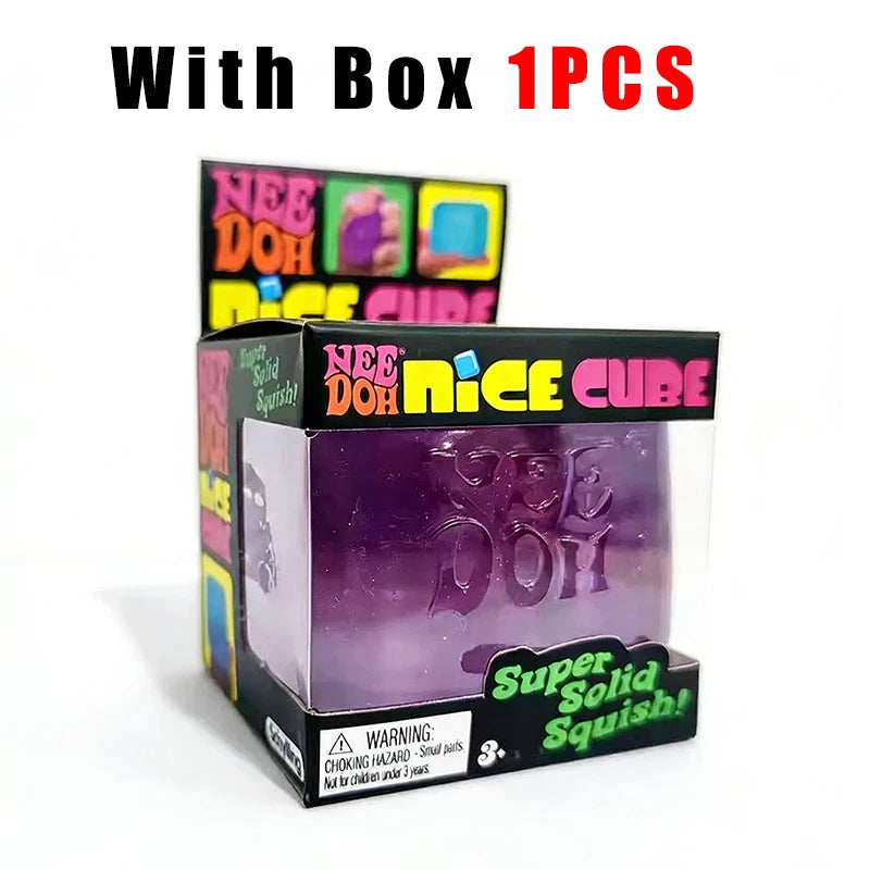 Nee Doh Nice Cube Super Squeeze Fidget Toy, Translucent Red Stress Relief Squishy Cube, BPA-Free Toy for Kids Adults