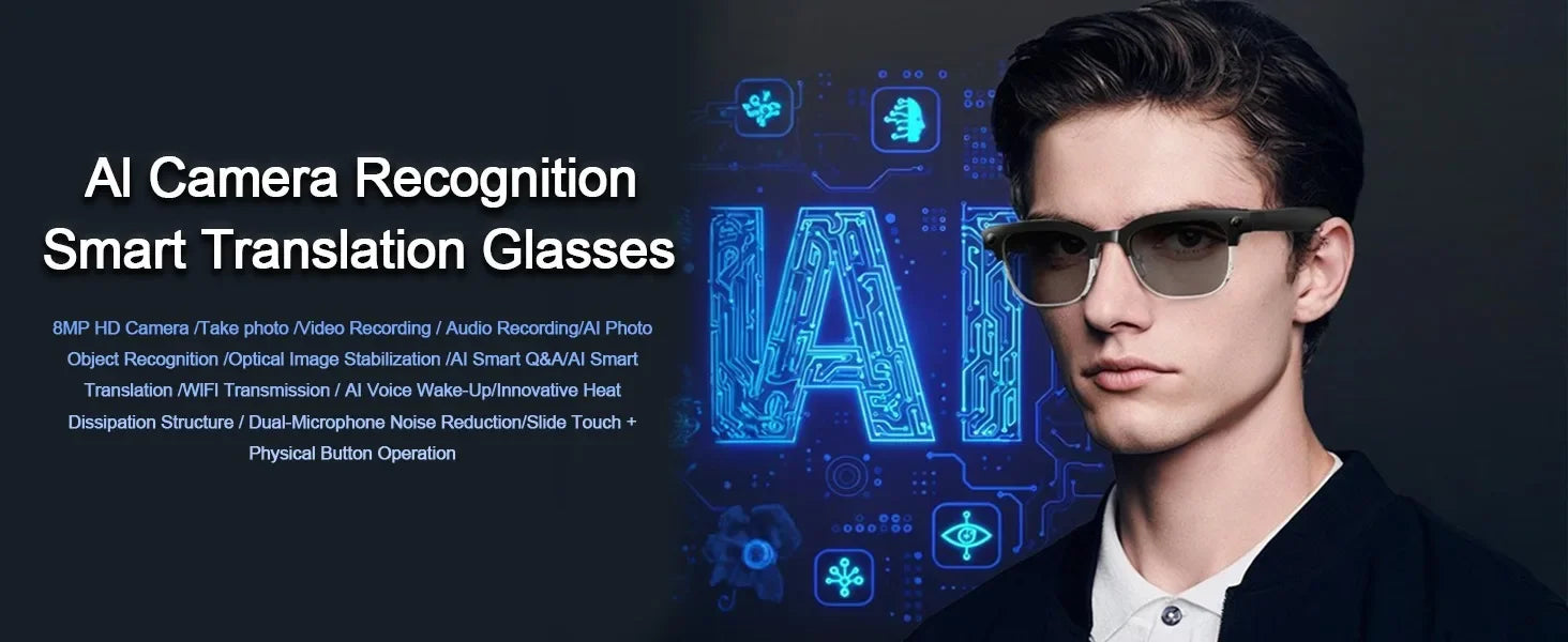 4K Smart AI Glasses 8MP Camera Recording Videos Photo Recognition Answer Translation BT Call Photochromic Sunglasses Waterproof