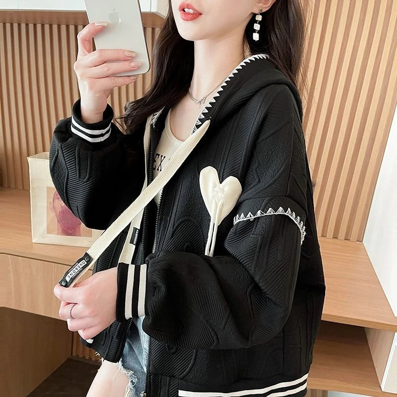 Hoodies Sweatshirt For Women With Zipper Y2k Vintage Matching New In Essential Nice Color Apricot Woman Hooded Tops Full Zip Up