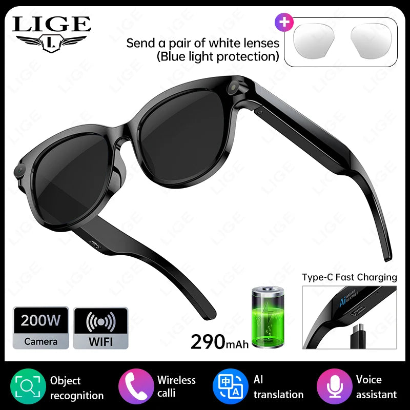 2026 New AI Smart Glasses AI Translation 2MP HD Camera 4K Shooting Image Conversation Recording Listening To Music Smart Glasses