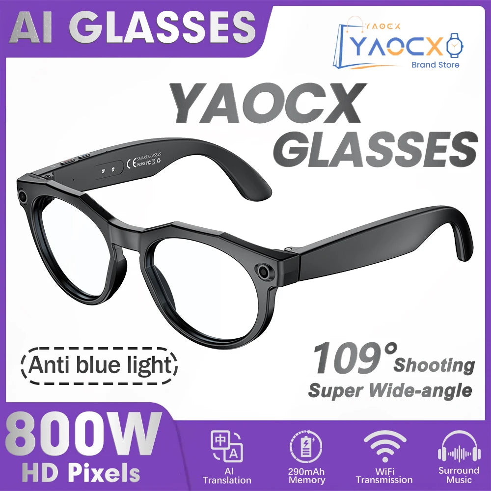 2026 New AI Smart Glasses 8MP Photo&Video Recording Music Playback Voice Wake-Up AI Interaction Translation 290mAh Smart Glasses