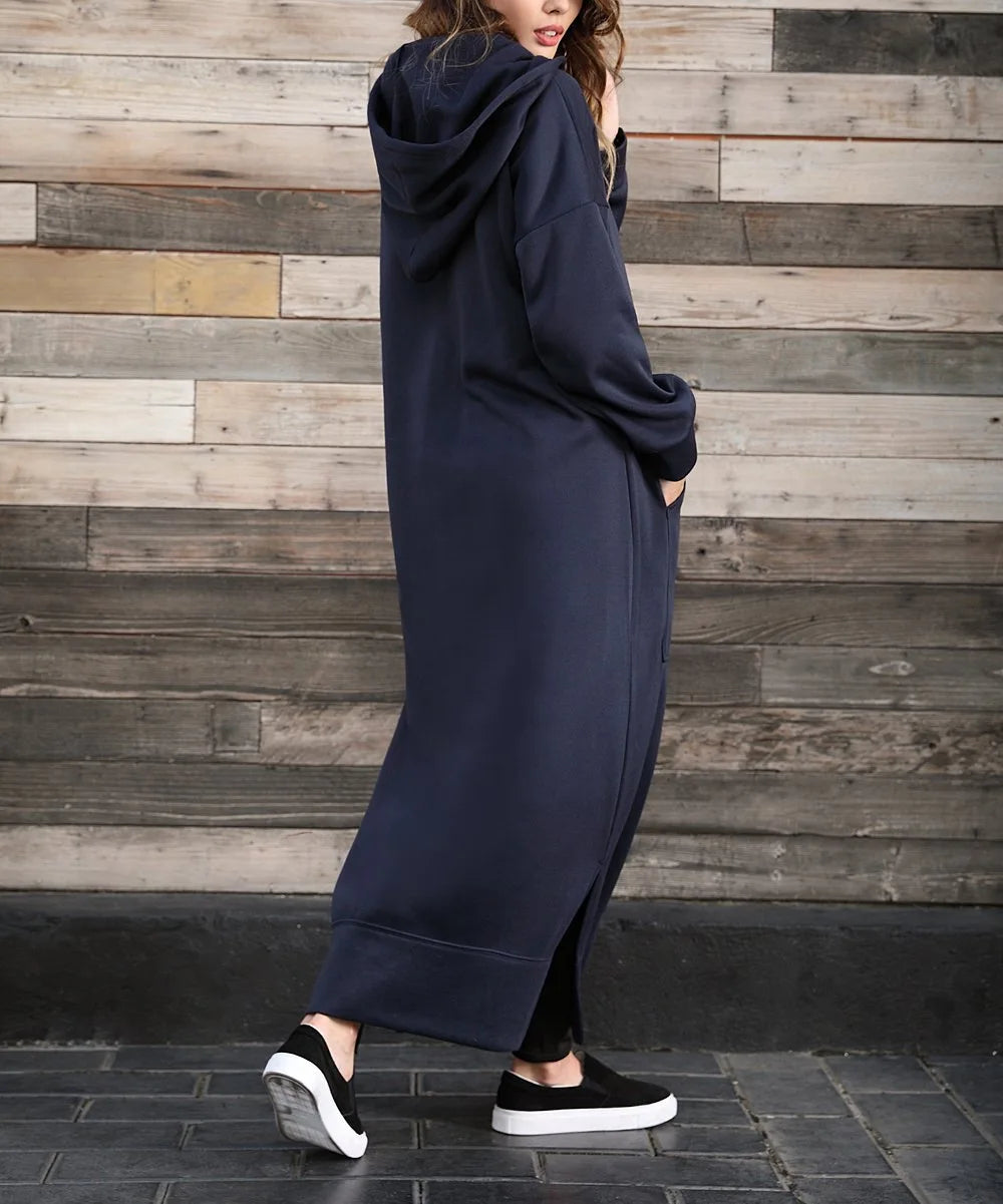 Hoodies Dress For Women Fashion 2025 Hem Lace-up Midi Robe Hooded Long Dress Autumn Winter Warm Casual Loose Sweatshirt Vestidos