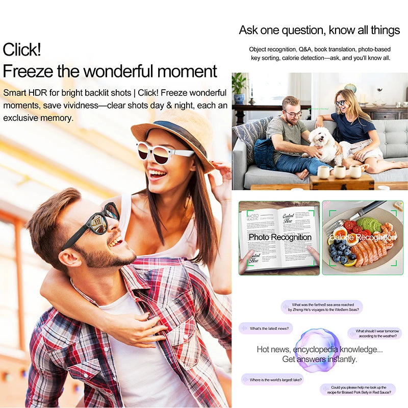 2026 New AI Smart Glasses 8MP Photo&Video Recording Music Playback Voice Wake-Up AI Interaction Translation 290mAh Smart Glasses