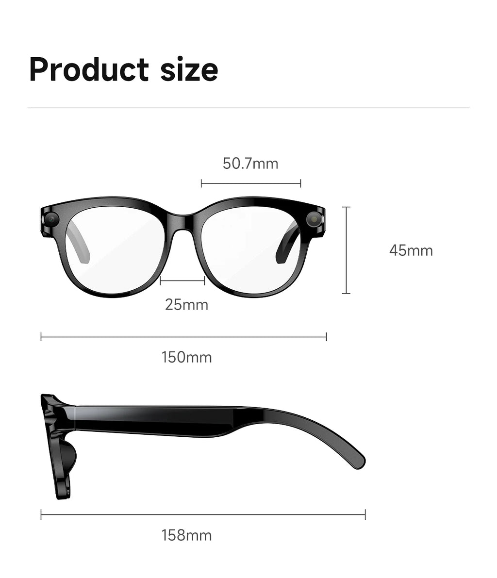 2026 AI Smart Glasses for Men Women 200W HD Camera 1080P Video AI Voice Assistant Translation Music Playback LED Flashlight
