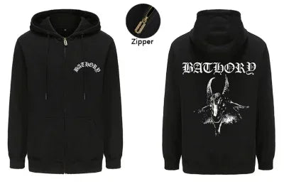 Mens Black Heavy Metal Band Bathory Hoody Y2k Vintage Hip Hop Streetwear Hoodie Zip-up Casual men women Hoodies Coats
