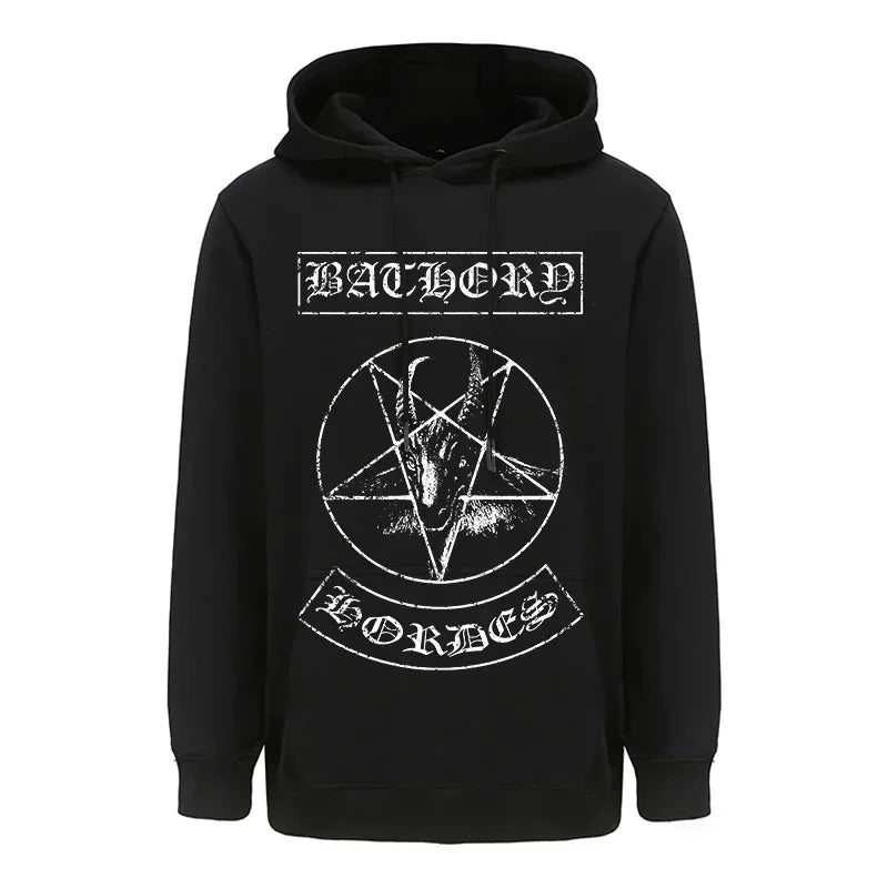 Mens Black Heavy Metal Band Bathory Hoody Y2k Vintage Hip Hop Streetwear Hoodie Zip-up Casual men women Hoodies Coats