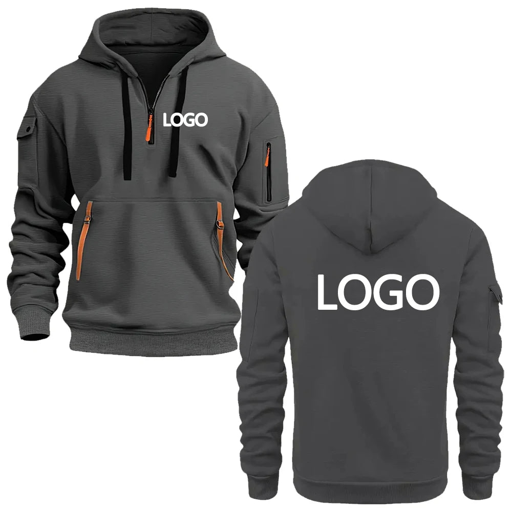 Custom printed hoodies for men and women, loose-fitting casual sportswear with zips, multi-pocket long-sleeve hooded jumpers