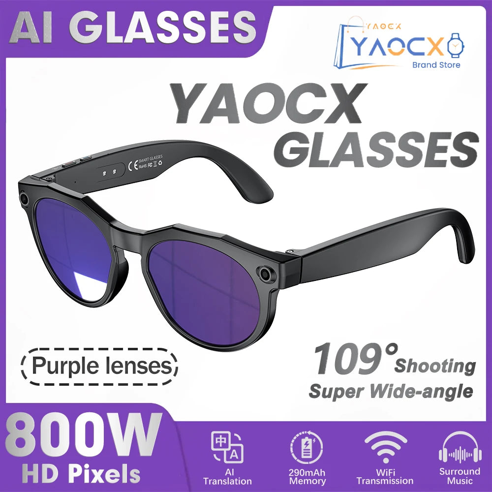 2026 New AI Smart Glasses 8MP Photo&Video Recording Music Playback Voice Wake-Up AI Interaction Translation 290mAh Smart Glasses