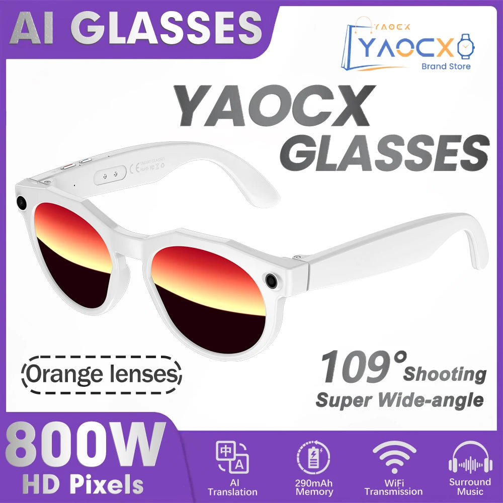 2026 New AI Smart Glasses 8MP Photo&Video Recording Music Playback Voice Wake-Up AI Interaction Translation 290mAh Smart Glasses