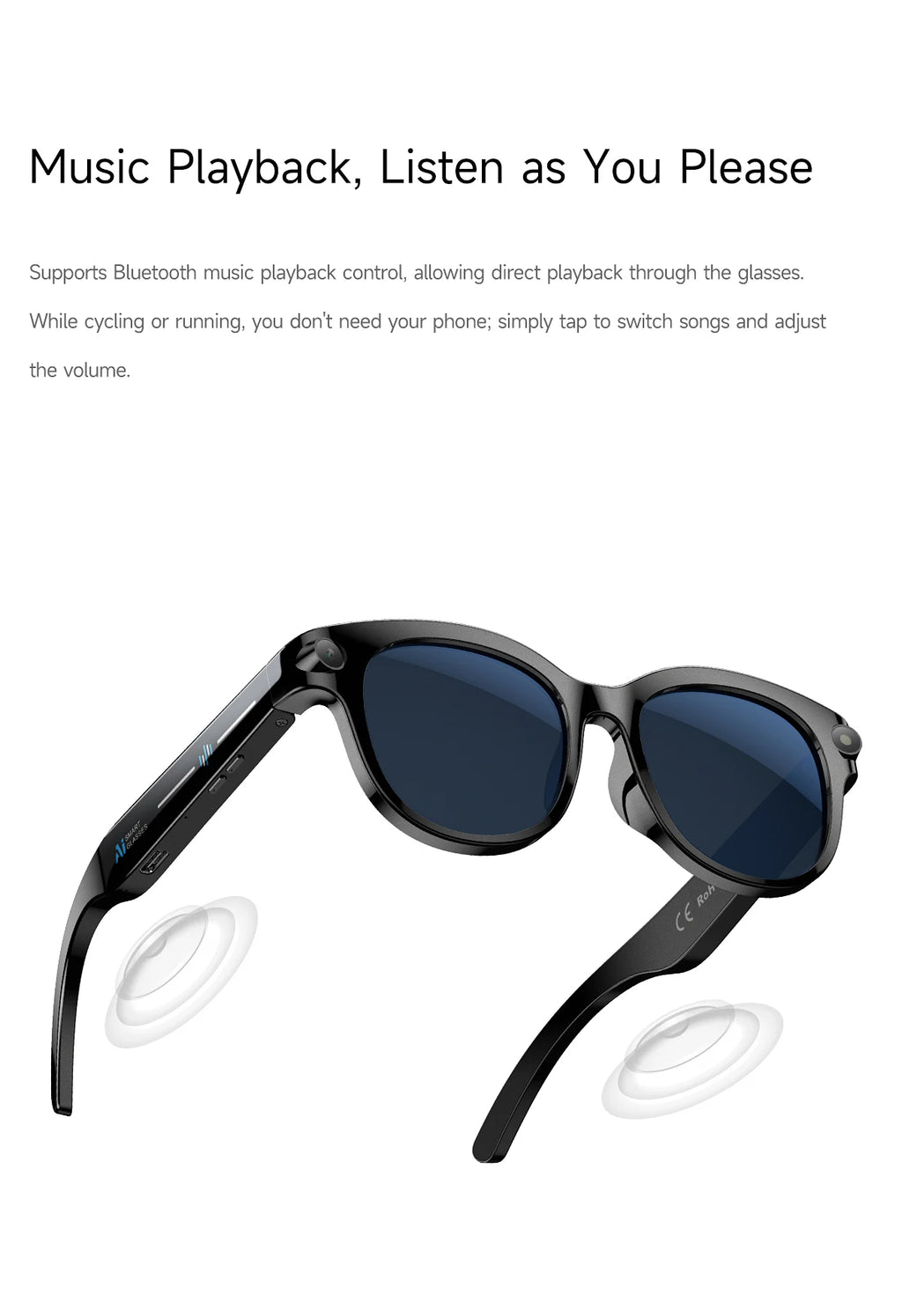 2026 AI Smart Glasses for Men Women 200W HD Camera 1080P Video AI Voice Assistant Translation Music Playback LED Flashlight