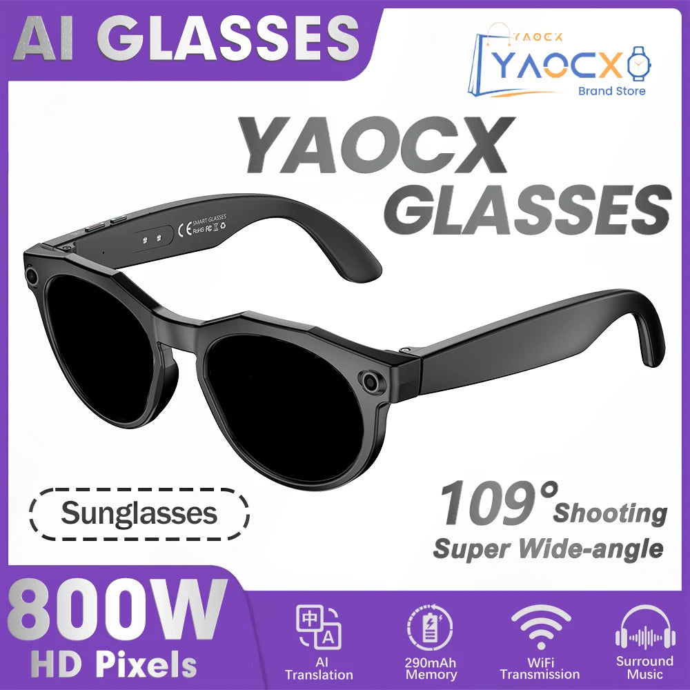 2026 New AI Smart Glasses 8MP Photo&Video Recording Music Playback Voice Wake-Up AI Interaction Translation 290mAh Smart Glasses