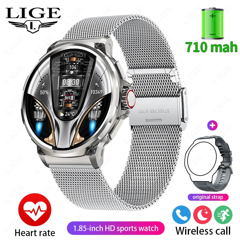LIGE New 1.85-inch Ultra HD Smartwatch GPS Tracking HD Bluetooth call 710 Mah Large Battery 400+ Dial Smartwatch For IOS Android